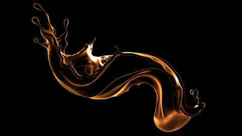 Black background with splash of liquid. 3d illustration, 3d rendering. Stockillustratie