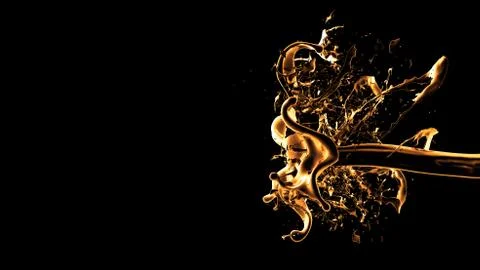 Black background with splash of liquid. 3d illustration, 3d rendering. Stock Illustration