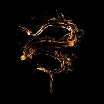 Black background with splash of liquid. 3d illustration, 3d rendering. Stockillustratie