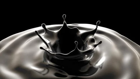 Black background with splash of liquid. 3d illustration, 3d rendering. Stock Illustration