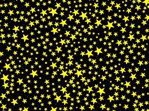 Black background texture with large and small bright yellow stars Stock Illustration