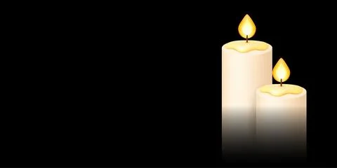 Black background with two burning candles. Elegant light concept banner for Illustrazione stock
