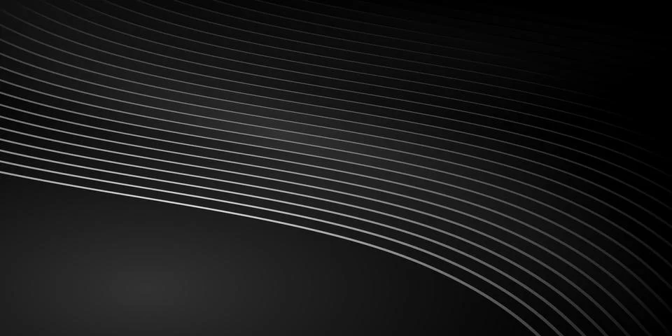 Black background with wave lines. Modern dark abstract texture. Illustrazione stock