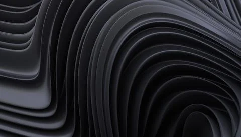 Black background with wavy abstract lines, 3D rendering Stock Illustration