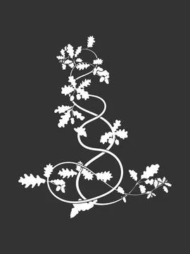 On a black background weaving oak tree branches Illustrazione stock