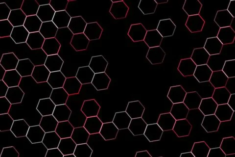 Black background with white and red hexagon pattern Stockillustratie