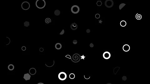 Black Background with White Circles and Shapes. Stock Illustration
