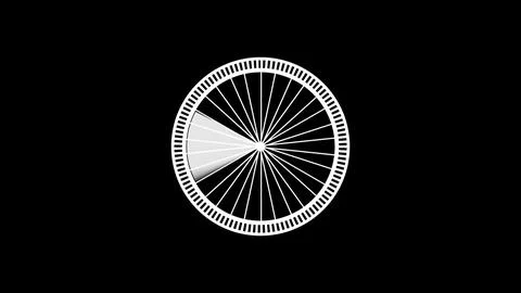 A black background with a white spiked wheel that has small white segments .. Stock Illustration