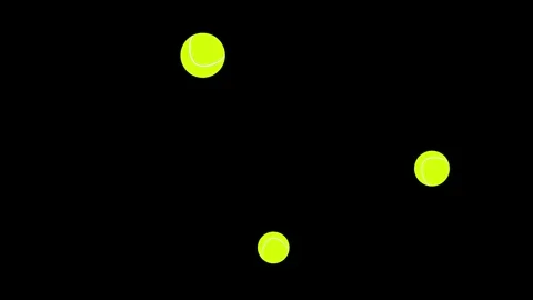 A black background with yellow dots and three tennis balls flying in the air Stock Footage 346160116