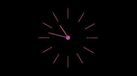 Black background.Design. Hour hands that run backwards in lilac color in Stock Illustration