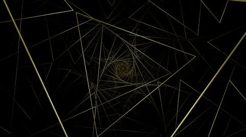 Black background.Design. Yellow triangles in abstraction that move creating a Illustrazione stock