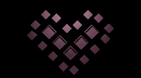 Black background.Design.Tiny pink squares compose the heart and move in the 스톡 일러스트