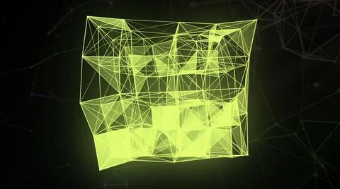 Black background.Motion.A bright quadrangular figure made of small strips of Stock Illustration