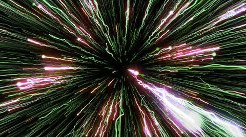 Black background.Motion.Thin bright lines of different colors that fly along the Illustrazione stock