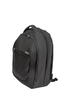Black backpack for a computer on a white isolated background. Stock Photos