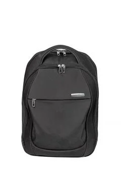 Black backpack for a computer on a white isolated background. Stock Photos
