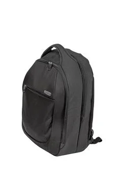 Black backpack for a computer on a white isolated background. Stock Photos