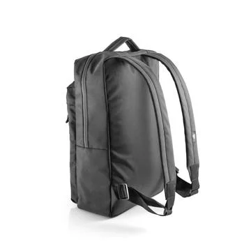Black backpack for everyday use with different pockets and compartments Stock Photos