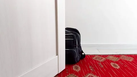 Black Backpack on Ornate Red Carpet: A Quiet Corner in Transit 스톡 동영상 316288442