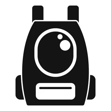 Black backpack with pocket and big round window showing bubbles inside Illustrazione stock