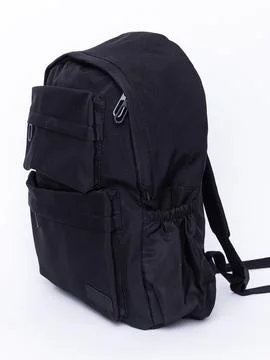 Black backpack, side view Foto stock