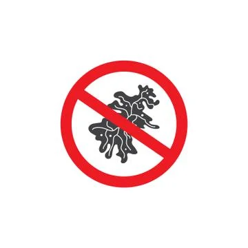 Black bacteria in seaweed shape inside crossed red stop sign symbol Stock-Illustration