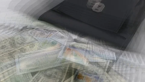 Black bag inside have a large amount of 100 usd dollar, Stock Footage 104620808