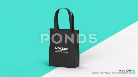 Black bag mockup with handle and sewing pattern PSD 템플릿