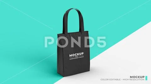 Black bag mockup with handle and sewing pattern PSD 템플릿