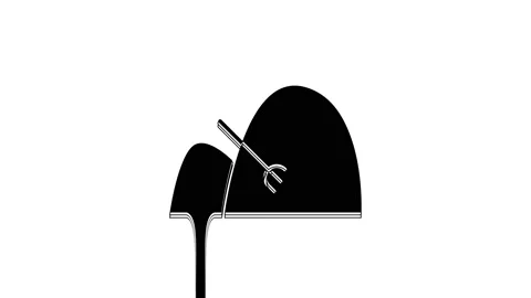 Black Bale of hay and rake icon isolated on white background. 4K Video motion Video stock 233871362