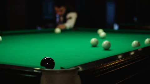 Black ball flew into the pocket 스톡 동영상 54579769