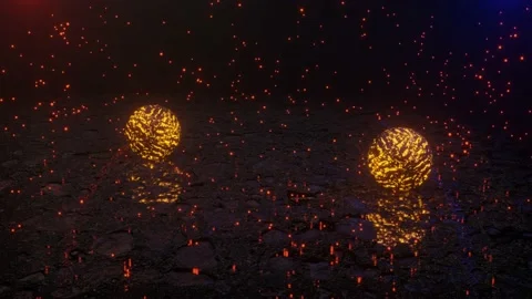 A black ball with a glowing orange-red texture rolls over a black background. lo Stock Footage 153485963