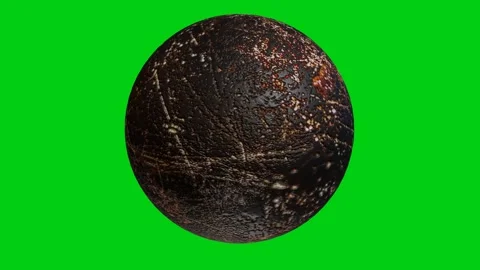 Black ball with texture rotates on a green background. looped computer animation Stock Footage 255402821