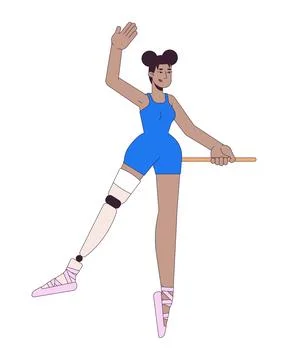 Black ballerina with leg prosthesis 2D linear cartoon character Stock Illustration