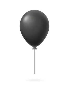 Black balloon with string. Round holiday fun filled with helium with shiny Stock Illustration