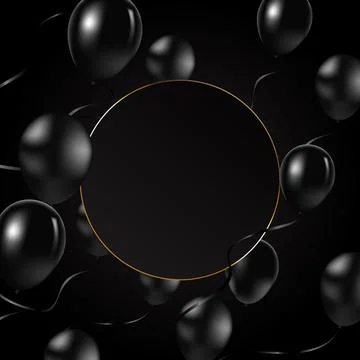 Black balloons background with frame and black balloons. Modern design.Universal Illustrazione stock
