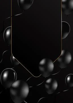 Black balloons background with frame and black balloons. Modern design.Universal Stock Illustration