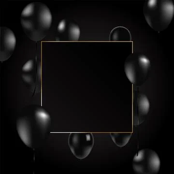 Black balloons background with frame and black balloons. Modern design.Universal Stock Illustration