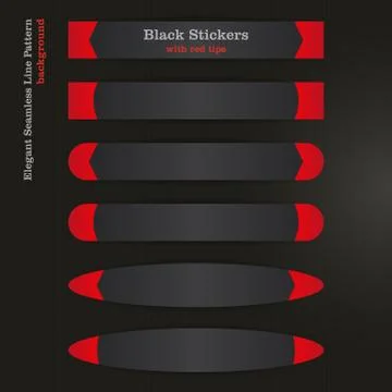 Black banner sticker with red left and right tips and shadow Stock Illustration