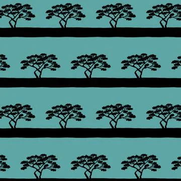 Black baobab tree on green emerald background, decorative art vector illustra Stock Illustration