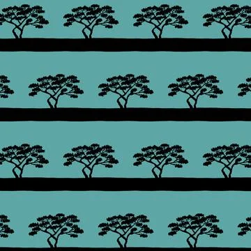 Black baobab tree on green emerald background, decorative art illustration .. Stock Illustration
