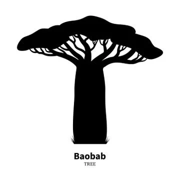 Black baobab tree silhouette Stock Illustration