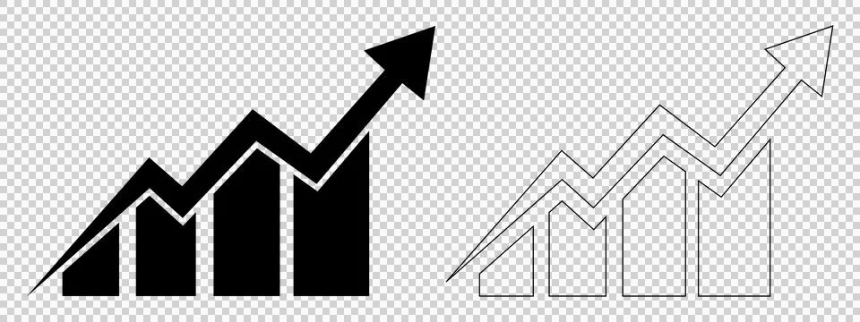 Black bar chart icon with upward trend arrow isolated on white background イラスト素材