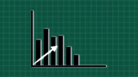Black Bar Graph Showing Decline with Upward Arrow on Green Grid Background .. Stock Footage 321453245