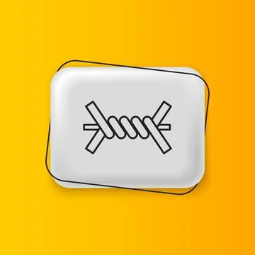 Black Barbed wire icon isolated on yellow background. Silver rectangle butt.. Illustrazione stock