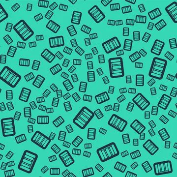 Black Barcode icon isolated seamless pattern on green background. Vector Stock Illustration