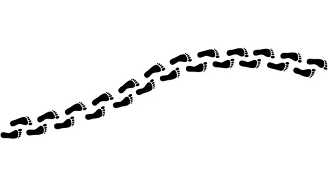 Black barefoot footsteps walking motion animation with curved direction. Video stock 316919256