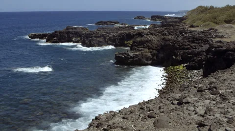 Black Basalt Cliff Beach Stock Footage 32153886