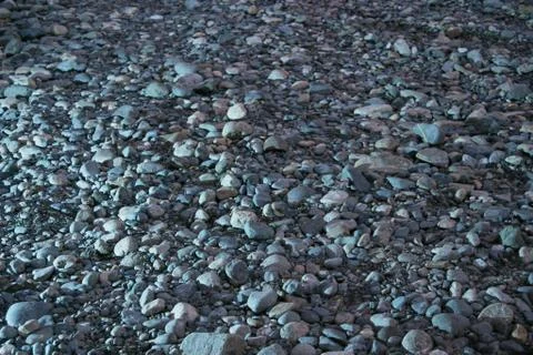 Black basaltic pebbles in a river bed Stock Photos