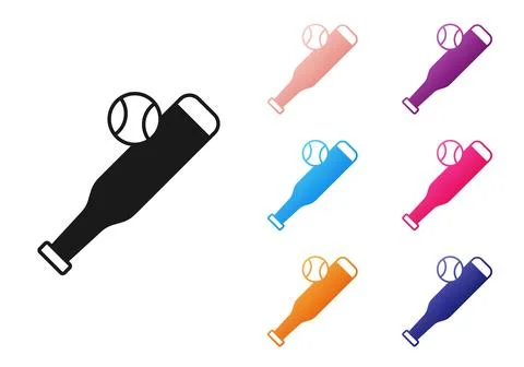 Black Baseball bat with ball icon isolated on white background. Set icons c.. Stock Illustration